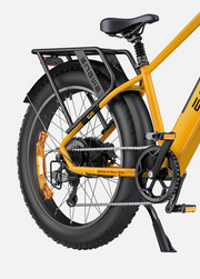 Yellow electric bike with black components on a white background