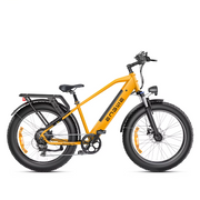 Orange electric bike with black components on a white background