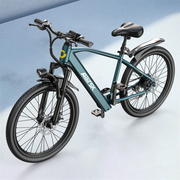 Electric bicycle with brand logo on a light blue background