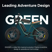 Green electric bike with 'GREEN' text and ENGWE branding on a dark background