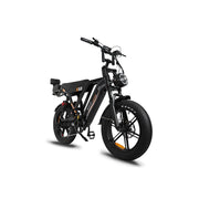Black electric bike with visible branding on a white background